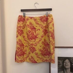 tapp nyc yellow & red teahouse toile skirt size 12 white lotus pattern
